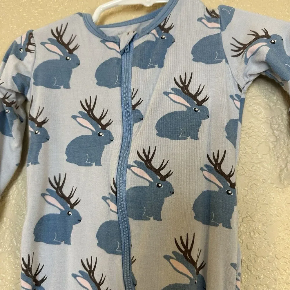 kickee pants‎ pajamas One piece Jackalope 9-12 Months Blue Infant Bamboo Spandex